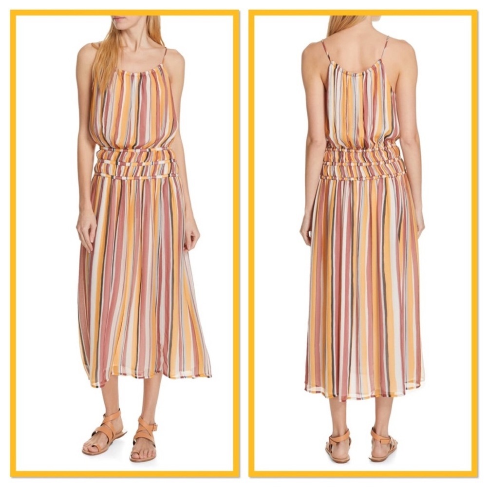 Frame Sunrise Multi  Silk Stripe Midi Dress Size Medium